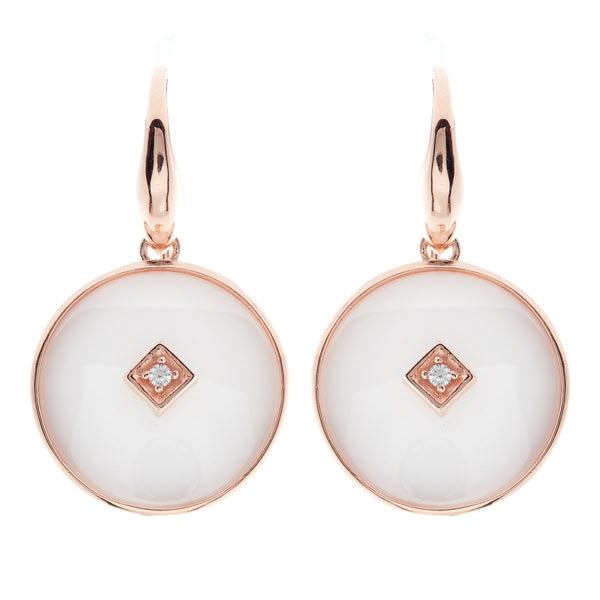 E2664-WRG - Rose Gold & white ceramic with cz centrepiece hook earring