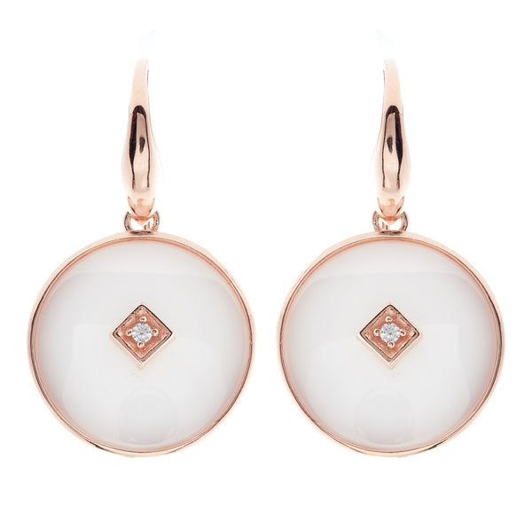 E2664-WRG - Rose Gold & white ceramic with cz centrepiece hook earring