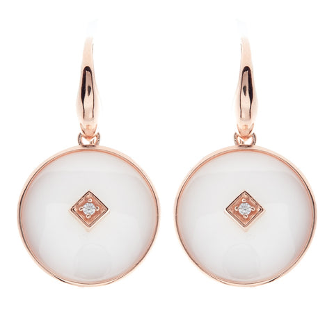 E2664-WRG - Rose Gold & white ceramic with cz centrepiece hook earring