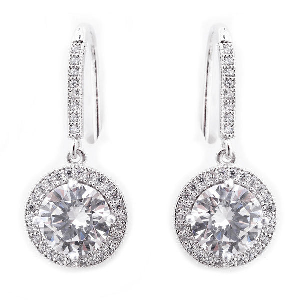 E20750 - 925 sterling silver, rhodium plated micro pave round cubic zirconia earrings