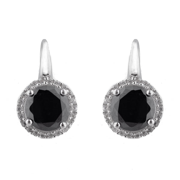 E392-B - Rhodium black & clear cz earrings on french hook