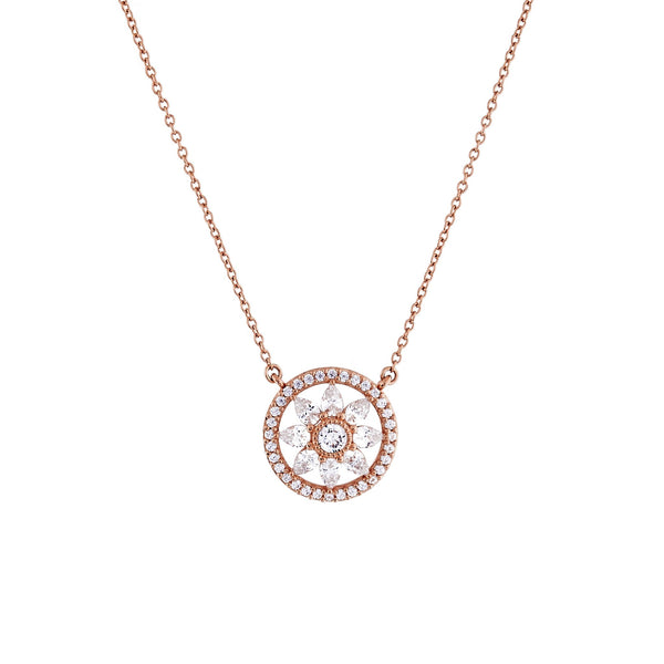 P193-RG - Rose gold plate flower cz pendant on fine chain