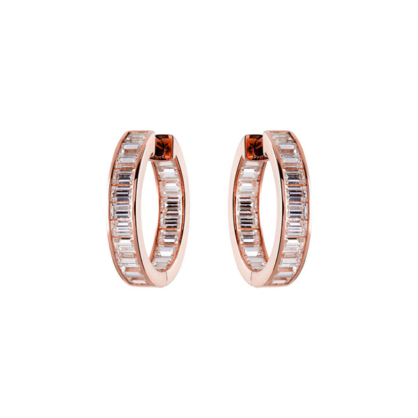 E1838-RG - Rose gold plate baguette cz hoops