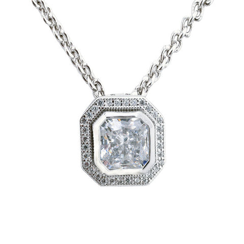 P31167 - 925 sterling silver, rhodium plated micro pave square cubic zirconia pendant
