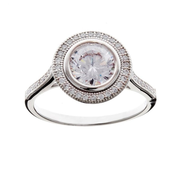 R10449 - Sterling silver, rhodium plate micro pave round dress ring