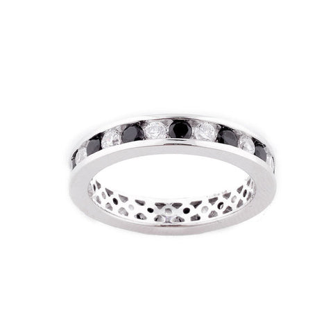 Sterling silver, rhodium plated black & white cubic zirconia eternity band - R5163