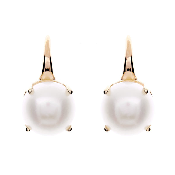 E778-YG - Yellow Gold freshwater pearl claw set hook earrings
