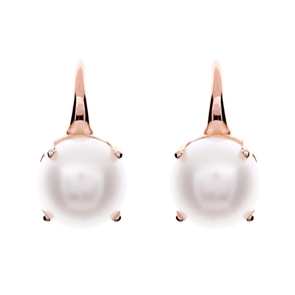 E778-RG - Rose Gold freshwater pearl claw set hook earrings