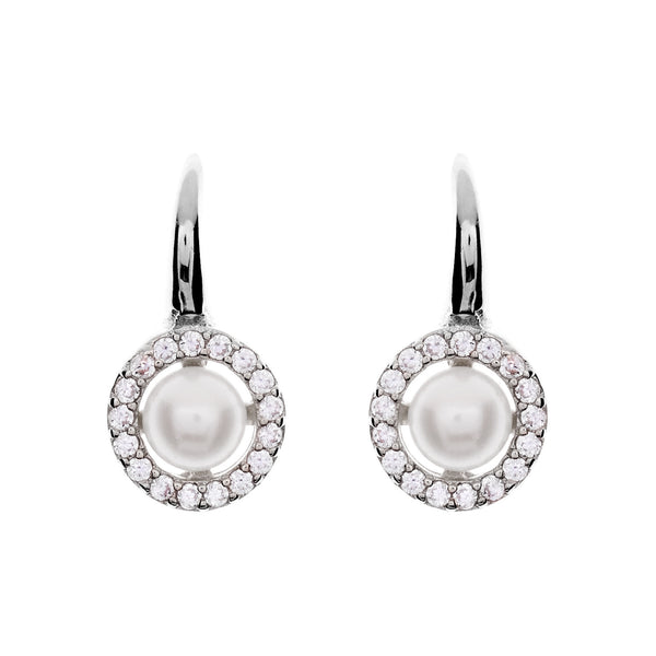E782-RH - Rhodium cubic zirconia 8mm pearl hook earring