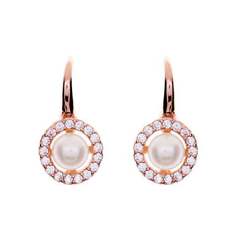 E782-RG - Rose gold cubic zirconia 8mm pearl hook earring