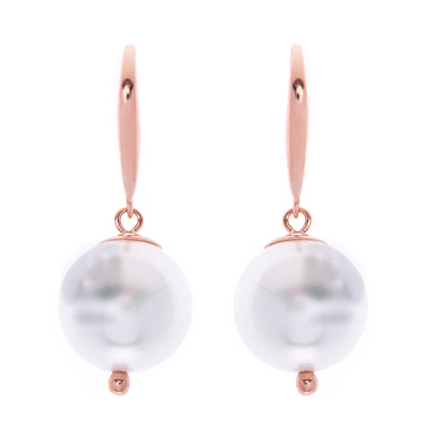 E789-RG- 12mm white pearl on rose gold hook