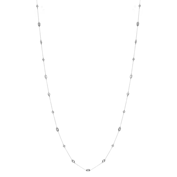 N107-RH - 90cm Multi shape rhodium necklace