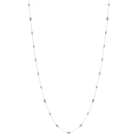 N107-RH - 90cm Multi shape rhodium necklace